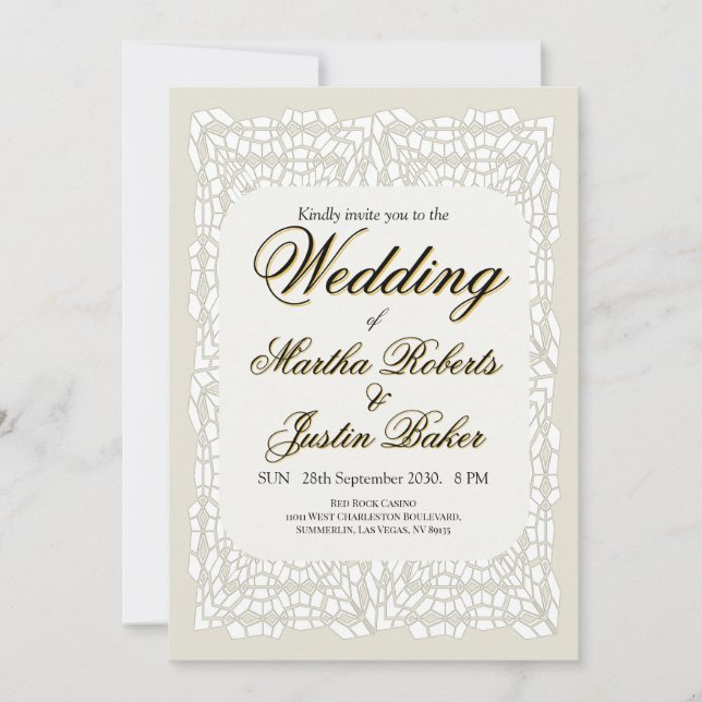 Custom elegant modern white lace ornamental invitation (Front)