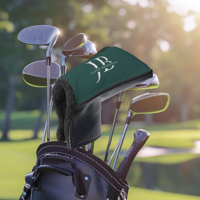 Custom Elegant Monogram and Name Green Golf Head Cover (Creator Uploaded)