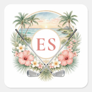 Custom Elegant Monogram Beach Coastal Golf Theme Square Sticker
