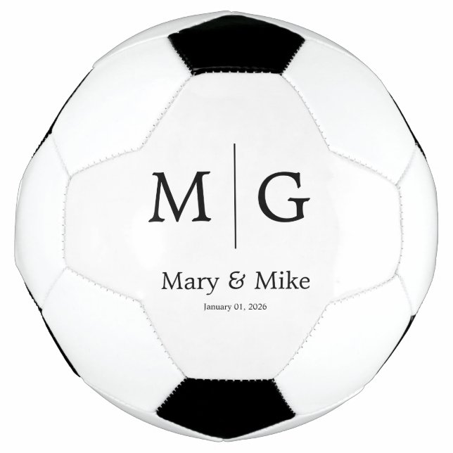 Custom Elegant Monogram Couple Name Soccer Ball (Front)