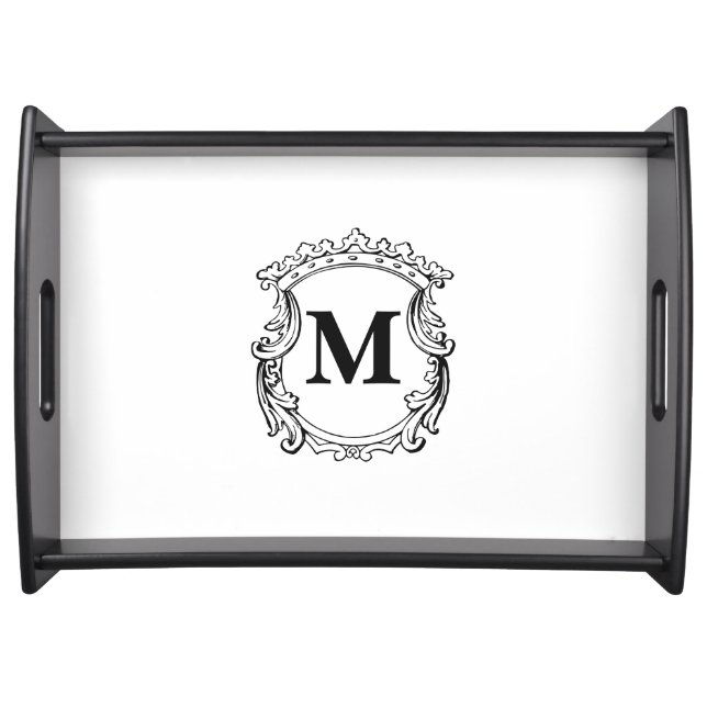 Custom Elegant Monogram Crest Serving Tray (Front)