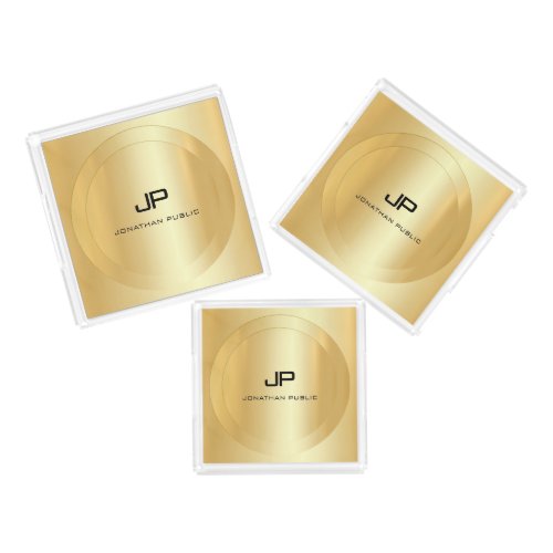 Custom Elegant Monogram Faux Gold Template Modern Acrylic Tray