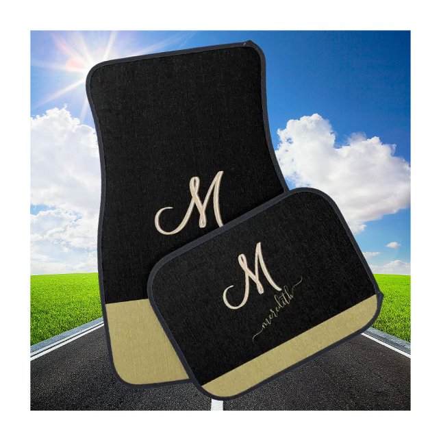 Custom Elegant Monogram Gold Black  Car Floor Mat (Creator Uploaded)