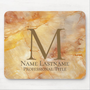 Custom Elegant Monogram Gold Bronze Rosy Marble Mouse Pad