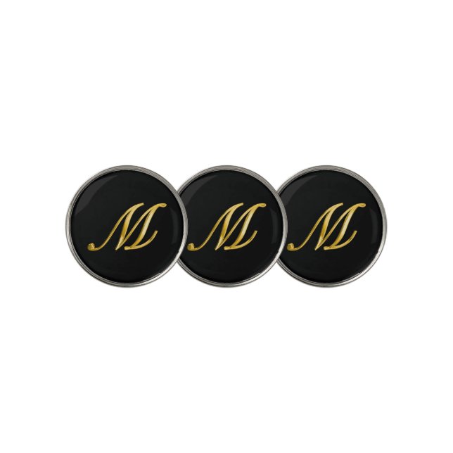 Custom Elegant Monogram Gold Golf Ball Marker (3 Up)