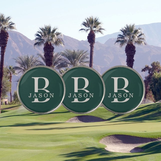 Custom Elegant Monogram Initial and Name Green Golf Ball Marker (Personalize with your name and monogram initial.
)