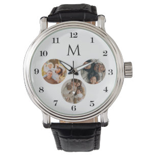 Custom Elegant Monogram Modern 3 Photo Collage  Watch