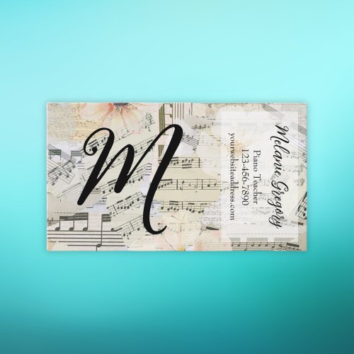 Custom Elegant Monogram Music Teacher Floral Busin Business Card