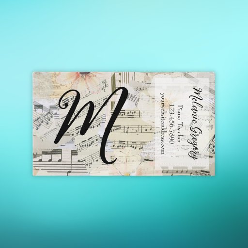 Customizable Custom Elegant Monogram Music Teacher Floral Busin Business Card