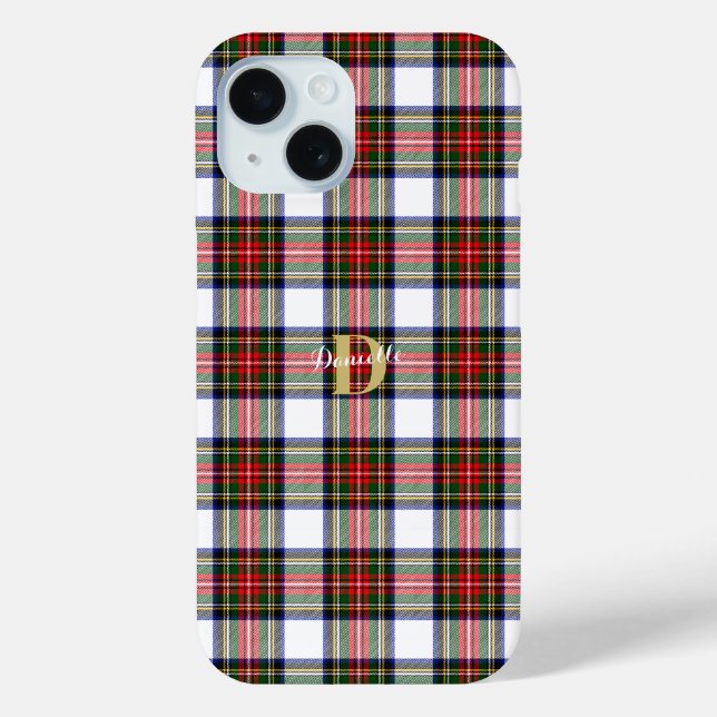Custom Elegant Monogram Name Christmas Plaid Case-Mate iPhone Case (Back)