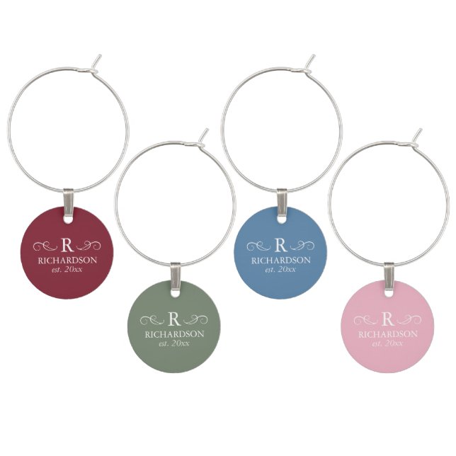 Custom Elegant Monogram Name Wine Charm (Staggered)