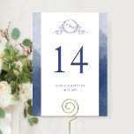 Custom, Elegant Monogram Navy Blue Wedding Cards<br><div class="desc">Help your guests find their table with this elegant monogrammed table number. Double-sided cards. Clear space all around gives you the liberty to use a table holder or frame. Design with an attractive hand-drawn botanical crest monogram in navy blue hues and watercolor wash borders in a beautiful blend of navy...</div>