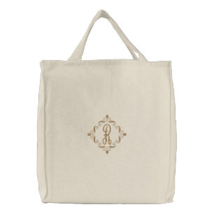 Custom Elegant Monogrammed Cotton Wide Bottom  Embroidered Tote Bag