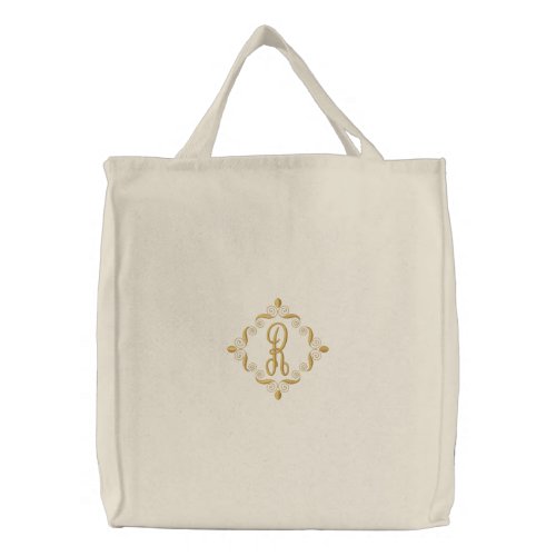 Custom Elegant Monogrammed Cotton Wide Bottom  Embroidered Tote Bag