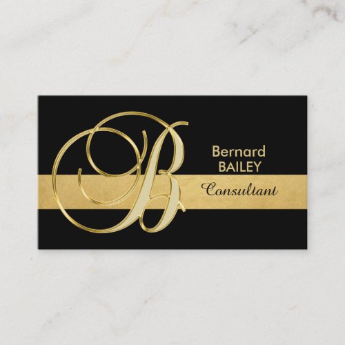 Custom Elegant Monogrammed Gold Black Initial B Business Card