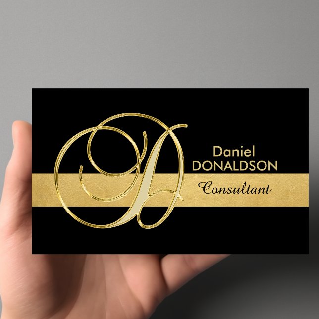 Custom Elegant Monogrammed Gold Black Initial 'D' Business Card (Custom Elegant Monogrammed Gold Black Initial 'D' Business Card)