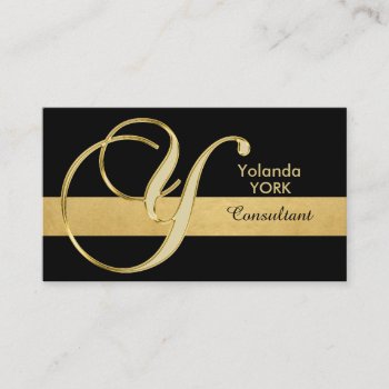Custom Elegant Monogrammed Gold Black Initial 'y' Business Card by MonogrammedShop at Zazzle