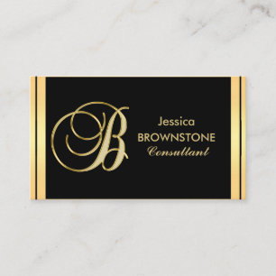 Custom Elegant Monogrammed Gold Black Letter 'B' Business Card