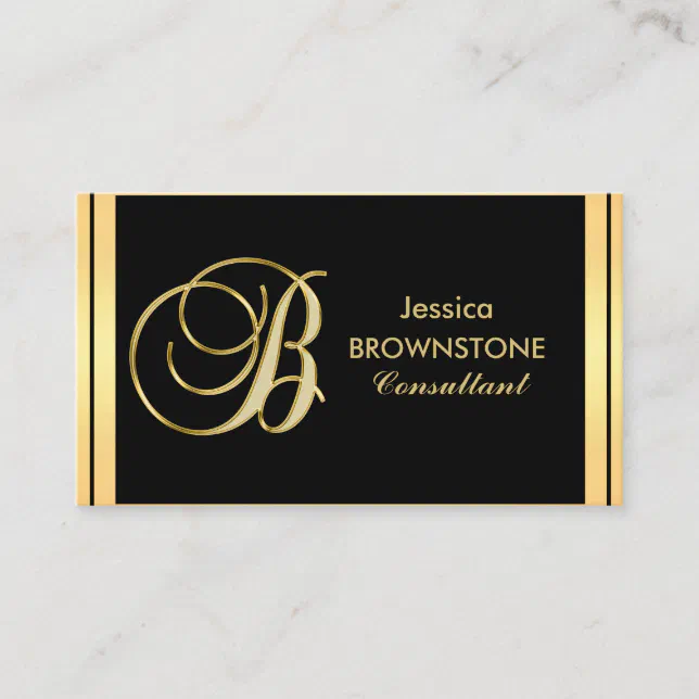 Custom Elegant Monogrammed Gold Black Letter 'B' Business Card | Zazzle