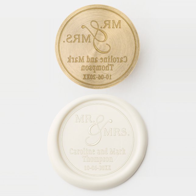 Custom Elegant Mr. And Mrs. Calligraphy Names Wax Seal Stamp (Stamped)