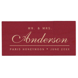 Custom Elegant Mr and Mrs Family Name Wood Flash Drive