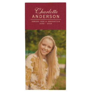 Custom Elegant Name Senior Graduation Photo Wood USB Flash Drive