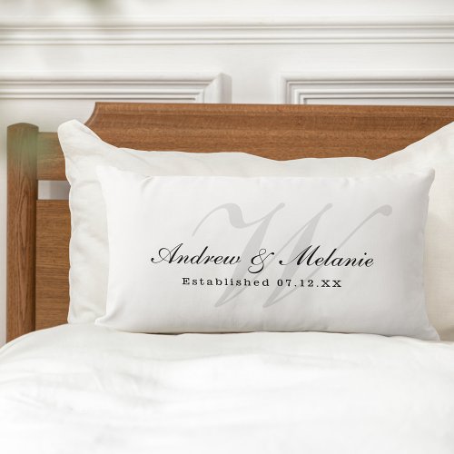 Custom Elegant Name  Wedding Date Monogram Lumbar Pillow
