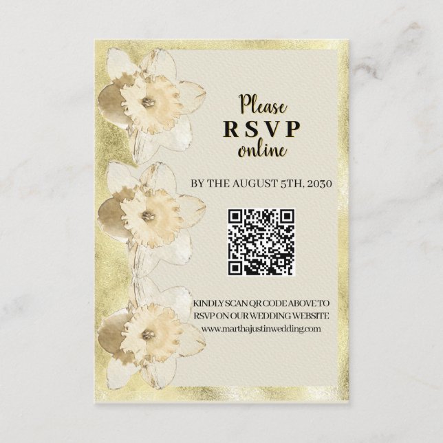 Custom elegant narcissus flower with golden frame enclosure card (Front)