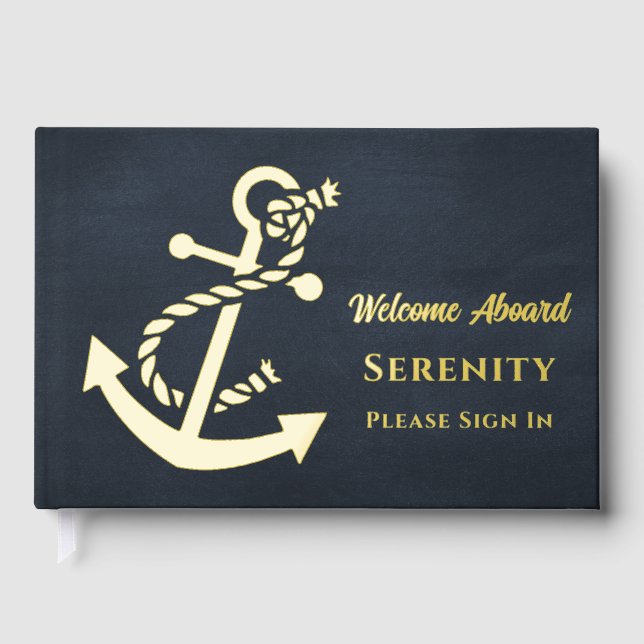 Custom Elegant Nautical Ship Foil Guest Book (Front)