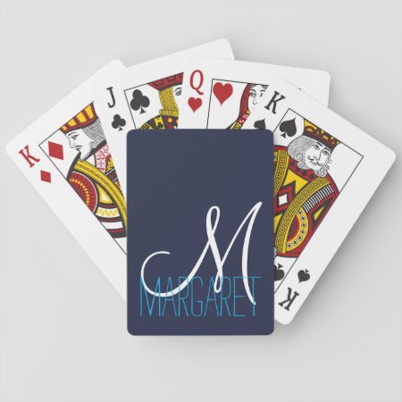 Custom Elegant Navy Blue Monogram Playing Cards