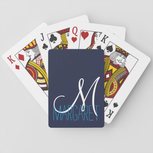 Custom Elegant Navy Blue Monogram Poker Cards