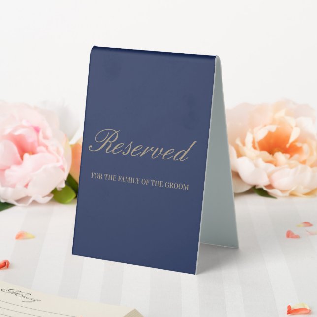 Custom Elegant Navy Script Wedding Reserved  Table Tent (In SItu (Wedding))
