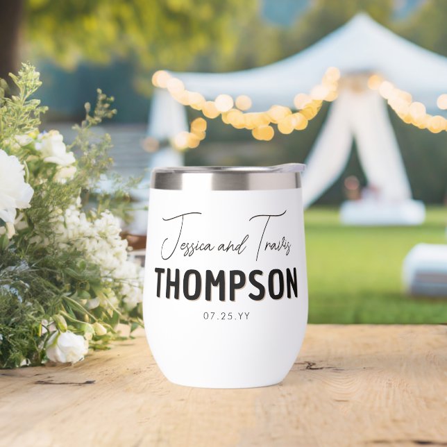 Custom Elegant Newly Weds Wedding Anniversary Gift Thermal Wine Tumbler (Wedding)