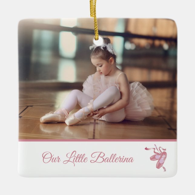 Custom Elegant Our Little Ballerina Pink White Ceramic Ornament (Front)