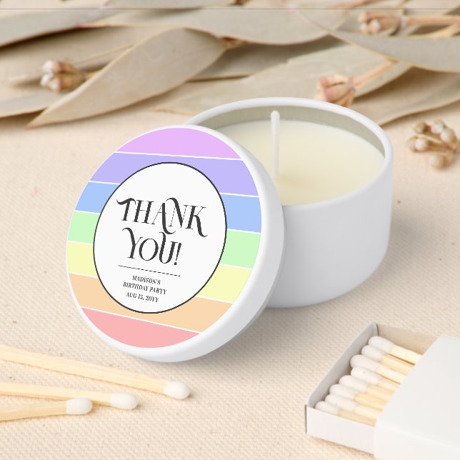 Custom Elegant Pastel Rainbow Stripes Thank You Mini Candle Favors (Insitu)