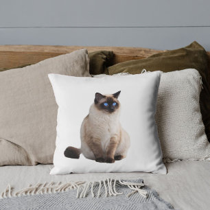 Custom Elegant Pet Lover Siamese Cat Photo White Throw Pillow