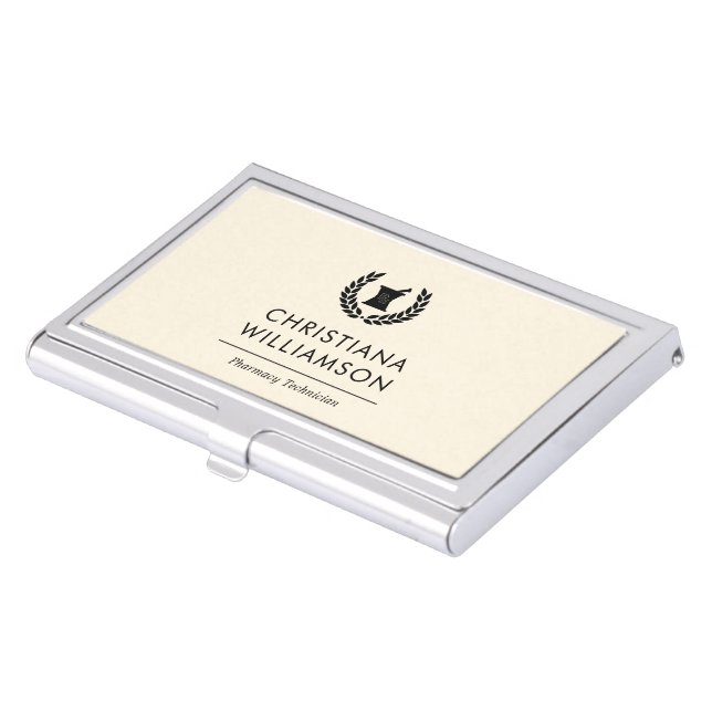 Custom Elegant Pharmacist Pharmacy Tech Staff Business Card Case (Front)