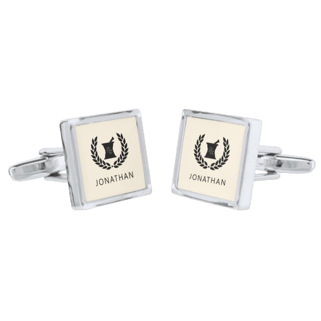 Custom Elegant Pharmacist Pharmacy Tech Staff Cufflinks (Angled)