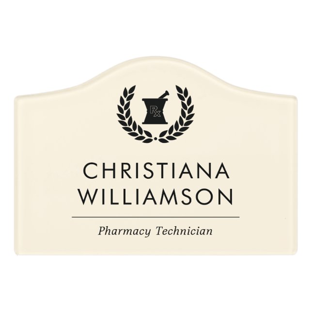 Custom Elegant Pharmacist Pharmacy Tech Staff Door Sign (Small Crest Front)
