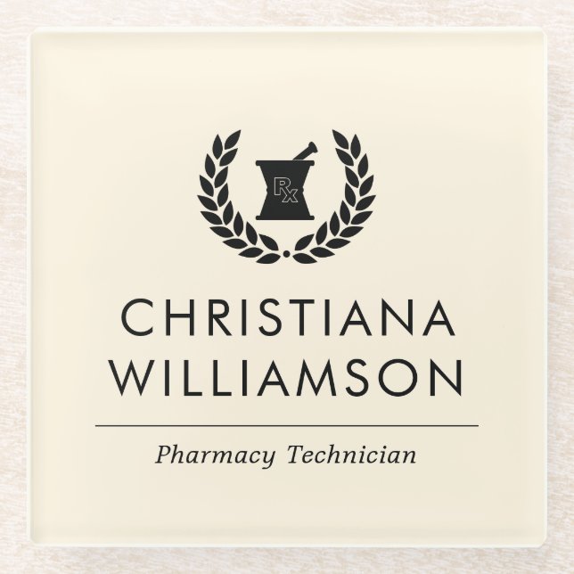 Custom Elegant Pharmacist Pharmacy Tech Staff Glass Coaster (Front)