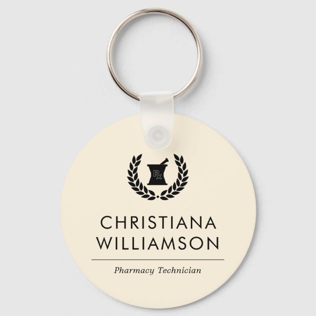 Custom Elegant Pharmacist Pharmacy Tech Staff Keychain (Front)