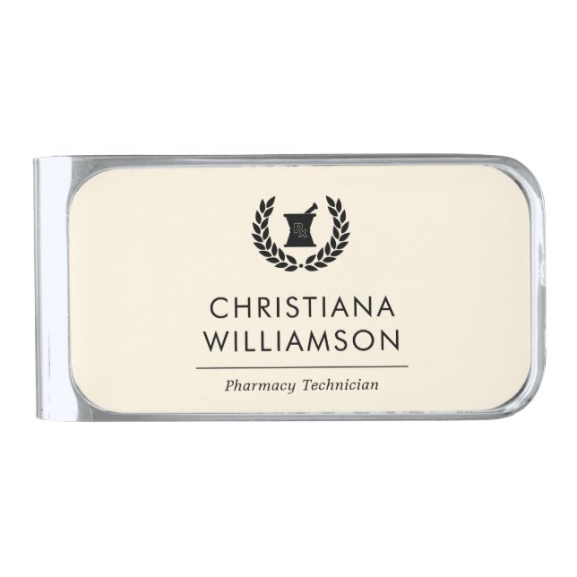 Custom Elegant Pharmacist Pharmacy Tech Staff Silver Finish Money Clip (Front)