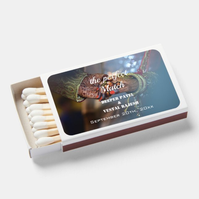 Custom Elegant Photo Henna Indian Wedding Matchboxes (Front Open)