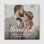 Custom Elegant Photo Thankful Script Wedding Magnet<br><div class="desc">Introducing our Custom Elegant Photo Thankful Script Wedding Magnet, the perfect way to provide your wedding guests with a memorable keepsake. This square magnet allows you to personalize it with your own photo, names, and wedding date, creating a unique and meaningful token of appreciation. By incorporating your photo on the...</div>