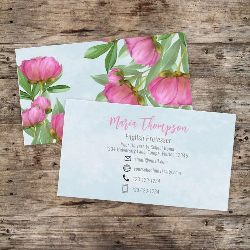 Custom Elegant Pink Chic Floral Peonies Bold Business Card