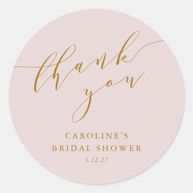 Custom Elegant Pink Script Thank You Bridal Shower Classic Round Sticker (Front)