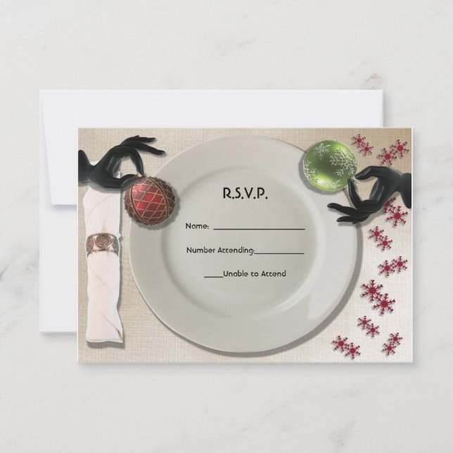 Custom Elegant Place Setting Holiday RSVP Cards (Front)