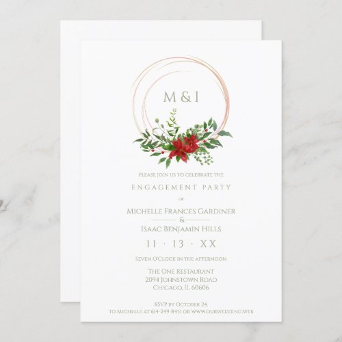 Custom Elegant Poinsettia Christmas Wedding Party Invitation