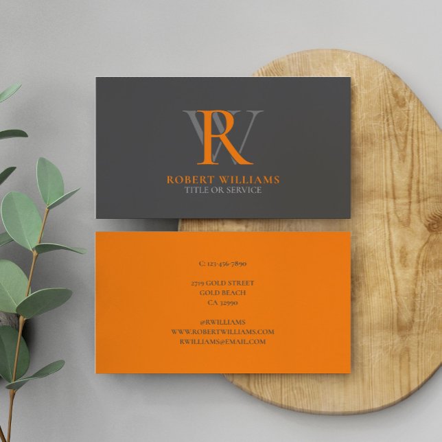 Custom Elegant Professional Orange Grey Monogram Business Card (Creator Uploaded)