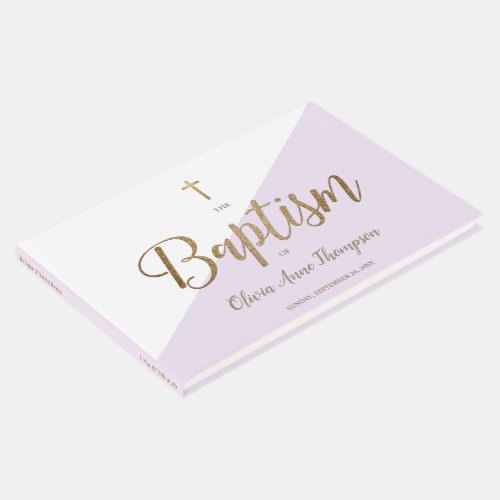 Custom Elegant Purple gold Cross Baby Baptism  Guest Book
